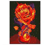 KookuLEE DIY 5D Luminous Diamond Painted Kits,Glow in The Dark Diamond Painting Flame Red Rose Special Drill Art Diamond Diamond Art and Crafts for Office Home Wall Dec(12"x16")