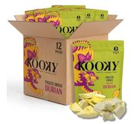 Kooky Freeze Dried Durian 12 Pack | Thai Monthong Durian | Healthy Snacks for Adults & Kids | Sugar-Free | 12g Pouch | Snack Box | B Corp