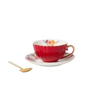 KOOLASA Ceramic Coffee Mug Sets Tea Cup with Spoon Saucers Cup and Saucer Sets 200ml Retro Flowers