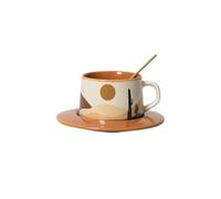 KOOLASA Ceramic Coffee Mug Sets Tea Cup with Spoon Saucers Morandi Color Cup and Saucer Sets 250ml
