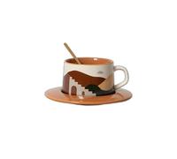 KOOLASA Ceramic Coffee Mug Sets Tea Cup with Spoon Saucers Morandi Color Cup and Saucer Sets 250ml