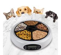 Koolatron Lentek Automatic Pet Feeder 5 Bowl Automatic Pet Feeders Dish with Timer Speaker Voice Message Recorder Wet Dry Food Dispenser Cats Dogs Rabbits Other Pets 5 Meals 441g Portion Each White