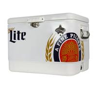 Koolatron Miller Lite Ice Chest Beverage Cooler with Bottle Opener, 51L (54 qt), 85 Can Steel-Belted Portable Cooler, White and Black, for Camping, Beach, RV, BBQs, Tailgating, Fishing