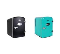 Koolatron Retro Mini Fridge 4L Small Fridge 6 Can Table Top Mini Fridges 12V Portable Cooler Black + Retro Mini Fridge 4L 6 Can Quiet Mini Fridges for Skincare Food Drinks Home Car & Travel Green