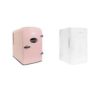 Koolatron Retro Mini Fridge 4L Small Fridge 6 Can Table Top Mini Fridges 12V Portable Cooler Pink + Retro Mini Fridge 6L 8 Can Quiet Mini Fridges for Skincare Food Drinks Home Car & Travel White