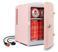 Koolatron Retro Mini Fridge For Bedrooms 12V Portable Cooler Refrigerator 4L Small 6 Can Table Top Quiet Mini Fridges For Skincare Food Drinks Kids Home Car & Travel Pink