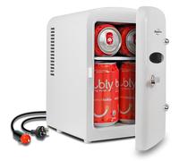 Koolatron Retro Mini Fridge For Bedrooms 4L Small 6 Can Table Top 12V Portable Cooler Refrigerator Quiet Mini Fridges For Skincare Food Drinks Kids Home Car & Travel White