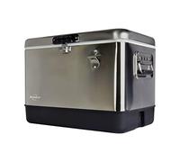 Koolatron Stainless Steel Ice Chest Cool Box w/Bottle Opener, 51 L (54 qt), 85 Can Capacity Portable Beverage Cooler, Silver and Black, for Camping, Beach, Caravan, BBQs, Tailgating, Fishing