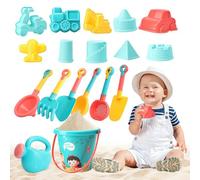 Koolbitz 18 Piece Beach Toy Set, Sand Toys with Bucket, Watering Can, 8 Sand Moulds, 6 Tools, Sifter and Shovels - BPA-Free Sandbox Play Kit for Toddlers and Kids Ages 3+ Years