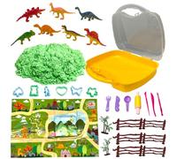Koolbitz 2-in-1 Magic Play Sand Set and Play Mat - 1Kg Non-Sticky Sand with 33Pcs Moulds, 7 Dinosaur Figures, Tools, Play Mat and Carry Case - Mess-Free Creative Activity Toy for Boys and Girls Age 3+
