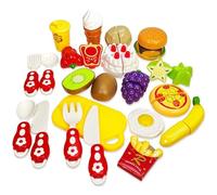 Koolbitz 20 PCs Kids Pretend Play Food Set for Kitchen with Fast Foods Burger, Pizza, Dessert, Fruit & Veggies, Role Play Food Cutting Toy, Educational Playset Gift for Children 3+ Years