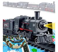 Koolbitz 20 Pcs Kids Railway Train Set, Includes Train Tracks, Blue Carpet Play Mat, Locomotive Engine, Passenger Cars, Indoor and Outdoor Toy for Christmas Newyear festive