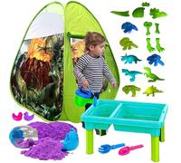 koolbitz 24PCS Magic Sand Play Set with Foldable Tent, Sand Table, Watering Can and Dino Moulds, Dinosaur Surprise Egg - Non-Sticky Sensory Sand Toy for Indoor Outdoor Fun Play for Kids Ages 3+ Years