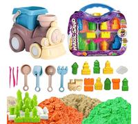koolbitz 26PCS Magic Play Sand Train Set with 3 Colour Sands, Castle Moulds, Tools & Play Tray - Non-Sticky Indoor Outdoor Sensory Sand Toy for Boys & Girls Ages 3+ Years