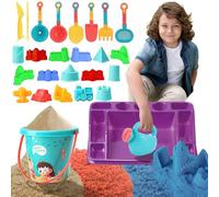 koolbitz 31PCS Kids Sand Play Set with Tray, castle Molds, Shovels,Tools and 750g Play Multicoloured Sand -Ideal for Indoor and Outdoor Beach Fun for Toddlers and Kids - Educational Toy Game