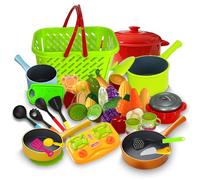 Koolbitz 32 PCs Kids Kitchen Play Set, Pretend Play Food Cooking Set with Fruit & Veggies Basket, Role Play Food Cutting Set, Educational Kitchen Accessories Gift for Children Ages 3+
