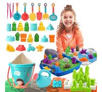 koolbitz 35PCS Kids Beach Sandcastle Building Set -Sand Play Kit with Bucket, Shovels, Castle & Vehicle Moulds, Watering Can, Colorful Sand, and Portable Play Tray - Perfect for Outdoor & Indoor Fun