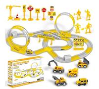 Koolbitz 366 Pcs Construction Track Set with 360° Loops, Excavator, Crane, Truck and Construction Vehicles Flexible Tracks with Multiple Play Shapes, Engineering-Themed Playset for Kids Aged 3+