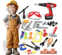 koolbitz 37PCS Kids Tool Set with Helmet, Electric Drill, Goggles and 32 Accessories - Construction Pretend Play Builder Kit, Educational DIY Toy Workshop Set for Boys and Girls Ages 3+ Years