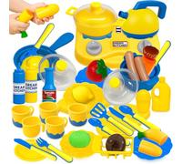 Koolbitz 43 PCs Toy Kitchen Accessories for Kids, Realistic Pretend Play Cooking Utensils & Cookware Playset with Stove, Role Play Food Cutting Set, Kitchen Gift Set for Children Ages 3+ Years