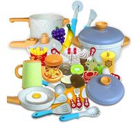 Koolbitz 44 PCs Kids Kitchen Play Set with Role Play Food, Fruit & Veggies Cutting Kitchen Accessories, Cooker, Pot, Pan, Kettle & Utensils Set, Educational Pretend Play Gift Toy for Children Ages 3+