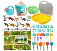koolbitz 47 Pcs Dinosaur Beach Sand Play Set with Mat, Space Sand, Moulds, Dinosaur Figures, Bucket and Tools - Portable Carry Case Included for Indoor & Outdoor Creative Play Toy for Kids 3+ Years