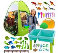 koolbitz 50 Pcs Dinosaur Beach Tent & Sand Playset for Kids, Foldable Dinosaur Themed Tent with Sand Table, Molds, Tools, and Mat Educational Outdoor Toy for Boys & Girls Age 3+ Portable & Easy Setup