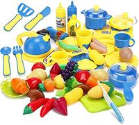 koolbitz 86 Pieces Kitchen set Cooking Toys Dinner set Cutting Fruits Vegetables Pretend Play Food Playset, Cookware Utensils Stove Toys Kids Girls Boys Gifts Learning Educational, Pack of 86 Pieces