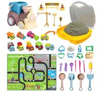 Koolbitz Bucket Beach Train & Space Sand Playset - 40PCS Portable Sandbox Toy Set with Non-Toxic Space Sand, Construction Vehicles, Molds, and Tools for Indoor & Outdoor Play Ideal for Kids Aged 3+