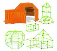 Koolbitz Creative Fort Building Kit Toy Set- 128 pieces Glow Fort Kit with Connectors, Rods & Tent Cover Set - Educational Indoor STEM Play Learning Outdoor for Boys and Girls Ages 3+