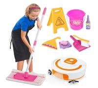 koolbitz Interactive 10PCs Kids Cleaning Playset with Simulation Automatic Vacuum Robot Mop Bucket Dustpan & Brush Pretend Role Playing Housekeeping Toys for Ages 3+