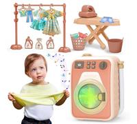 koolbitz Interactive 20PCS Washing Machine Laundry Toy Set for Kids - Realistic Sound & Light, Ironing Board, Detergent Bottles, Clothes Rack, and Hangers - Fun Pretend Play for Children Ages 3+
