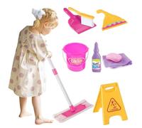 Koolbitz Kids Cleaning Set 11 Pieces Toy Broom, Mop, Brush, Dust Pan, Duster, Sponge, Spray, Bucket, Caution Sign Pretend Play Role Cleaning Set Toys