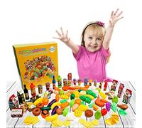 Koolbitz Kids Kitchen Toy Set 120 Pcs Pretend Play Food Fruits Vegetables Bottles, Kids Education Kitchen Toy for Toddler Boys Girls Gift For Children Realistic Kitchen Toys
