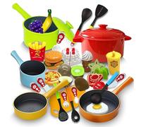 koolbitz Kids Kitchen Toys Set Children Kitchen Utensils & Food Set Cooking Toys Accessories Kit Kitchen Cooking Pots and Pans Playset Toddler Fruits Pretend Toy Gifts for Boys Girls