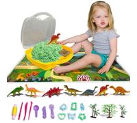 koolbitz Kids Molding Play Sand Art & Accessories with Carry Case, Dinosaur Castle Sand Mold Tools, Dinosaur Jungle Figures, Sand Sculpting Kit Motion Gift for Boys & Girls