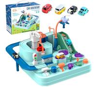 Koolbitz Kids Parking Lot Garage Toy with 4 Vehicles, City Rescue Playset for Toddlers, Car Ramp Toy with Helicopter, Aircraft, Lifting Platform & Revolving Stairs, Gift for Boys & Girls Age 3+