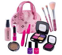 Koolbitz Kids Pretend Play Makeup Set For Girls, 12 Pieces Cosmetic Toys Kit, Salon Set Brushes with Pink Purse, Washable Makeup Kit for Girls Perfect Gifting Combo Princess Make Up For 3+ Years