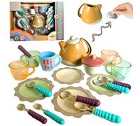 Koolbitz Kids Tea Party Set Toys Beautiful Colored Pretend Play Complete Kitchen Accessories For Toddlers Picnic Game for Toddler Age 3+ Years Old