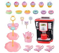 Koolbitz Realistic Coffee Machine with Lights, Cookies tower, Donuts Cookie Cake and Desserts Tower Stand Pretend Play Food Toy Set for Kids Play Food and Accessories Kids Kitchen Accessories Set