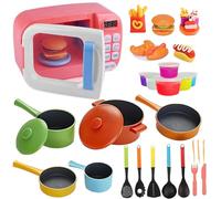 Koolbitz Toy Kitchen Play Sets for Kids, Realistic Microwave Toy & Pretend Play Cooking Accessories Pots, Pans & Utensils Set, Complete Cookware Role Playset Gift for Children 3+ Years