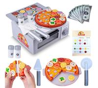 Koolbitz Wooden Pizza Making DIY Playset for Kids With Oven Set & Cutting Board, Toppings, Fake Money and Menu Pretend Play Toy Interactive Shop Role-Play for Boys and Girls Toy Kitchen Set For 3+