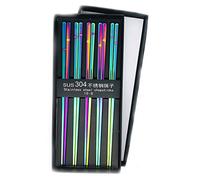 Koolemon 5pairs Polished Multicolor Rainbow 304 Stainless Steel Chopsticks Set,Metal Chopsticks Reusable, Dishwasher Safe, Traditional Chopstick,9.3inch,Chinese Japanese Chop stick