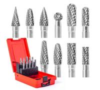 Koolenry 10 Pcs Carbide Burr Set 1/4 Inch Shank, Double Cutting Burr for Milling, Carving, Engraving, Deburring, Drilling Wood