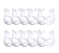 Koolenry 10PCS DIY Halloween Therian Masks White Cat Blank Animal Half Facemasks Masquerade Cosplay Party Masks