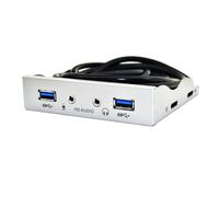 Koolenry 2-Port USB 3.0 Hub with HD Audio and 3.5mm Mic/Earphone Jack, PC Front Panel in 3.5” Floppy Bay, Silver White
