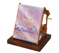 Koolenry 2025 Metal Hand Crank Desk Calendar Oil Painting Vintage Flip Page Personalised Desktop Decorations