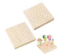 Koolenry 2Pcs Mini Square 3.9x3.9 Inch Wooden Skewer Holder Pick Display Stand for Craft Pottery Clay Models, 160 Holes