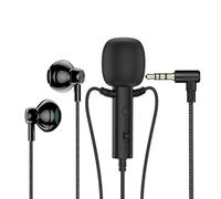 Koolenry 3.5mm in-Ear Lavalier Microphone with Earphone Mini Clip Mic for Karaoke Live Broadcast Online Class Gaming Black