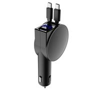 Koolenry 3 in 1 60W Car Charger Adapter Retractable Charging Cable for Cellphone TypeC+Typec Black